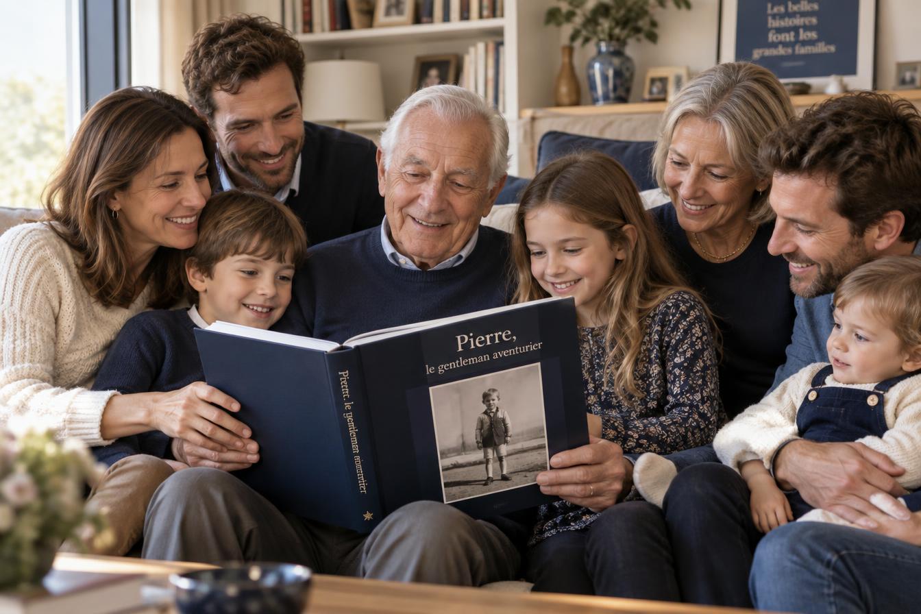 La famille de Pierre découvre son livre Kizuna, Pierre, le gentleman aventurier